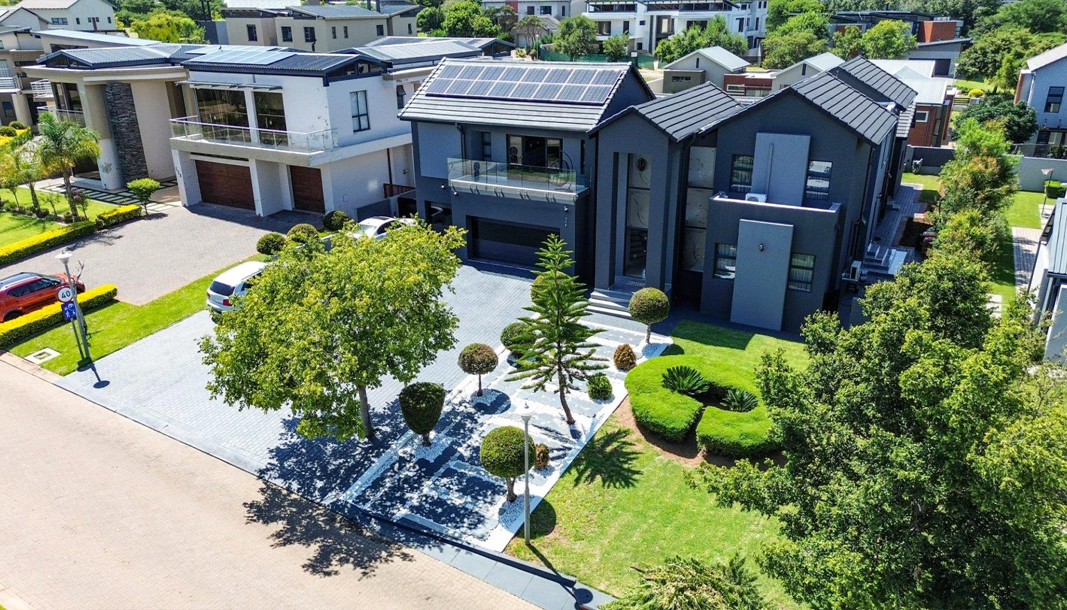 Professional landscaping services in Sandton featuring custom garden design, lawn installation, irrigation systems, and luxury outdoor spaces by Lushline Gardens.